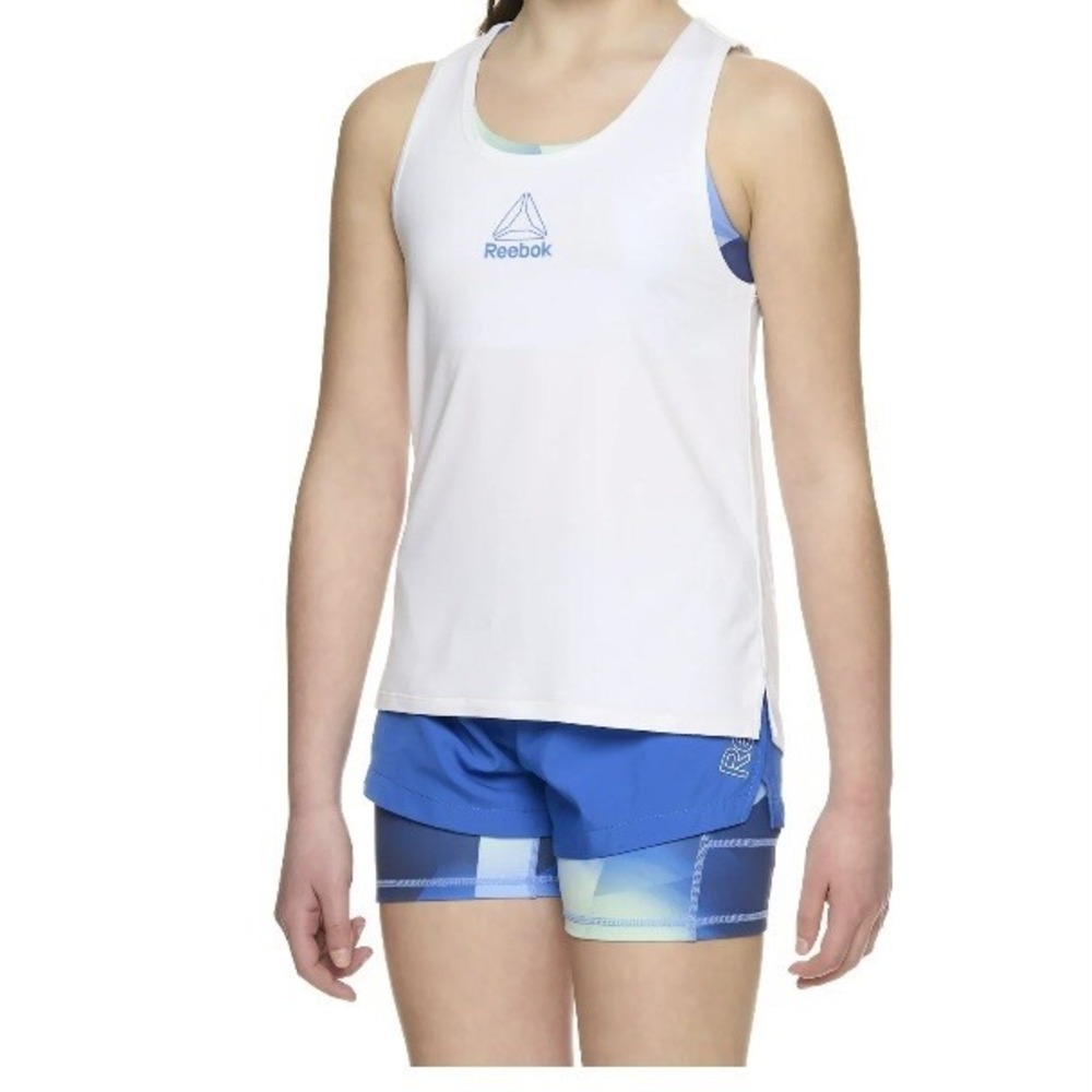 Reebok Girls Graphic Tank Top With Built In Bra Large 10-12 New with Tags White